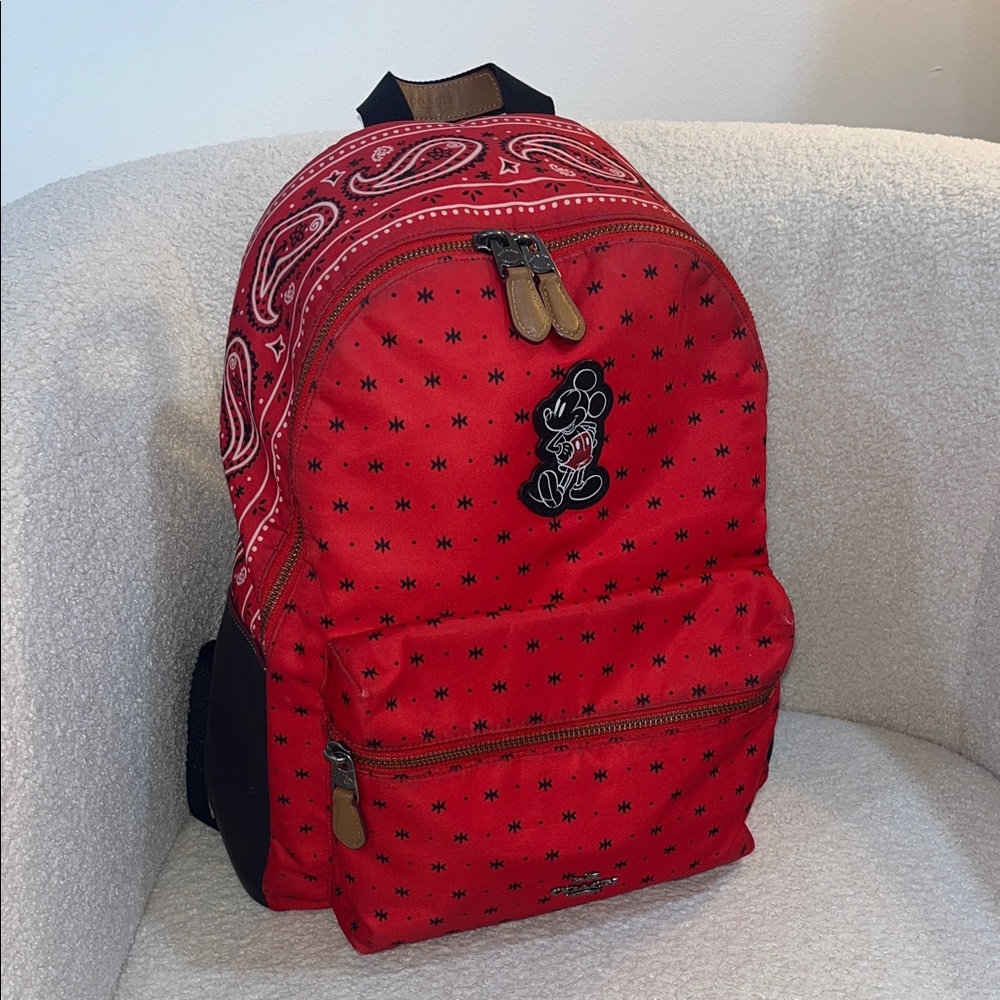 Coach X Disney Red Bandana Mickey Mouse Backpack Limited Edition F59368 Large